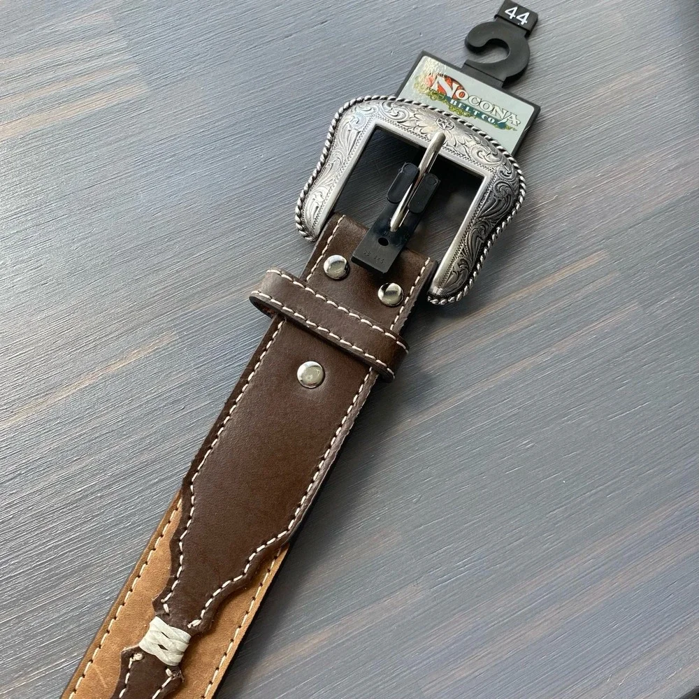 Nocona Aztec Southwestern Leather Belt Men 44 Brown Floral Concho Western NWT